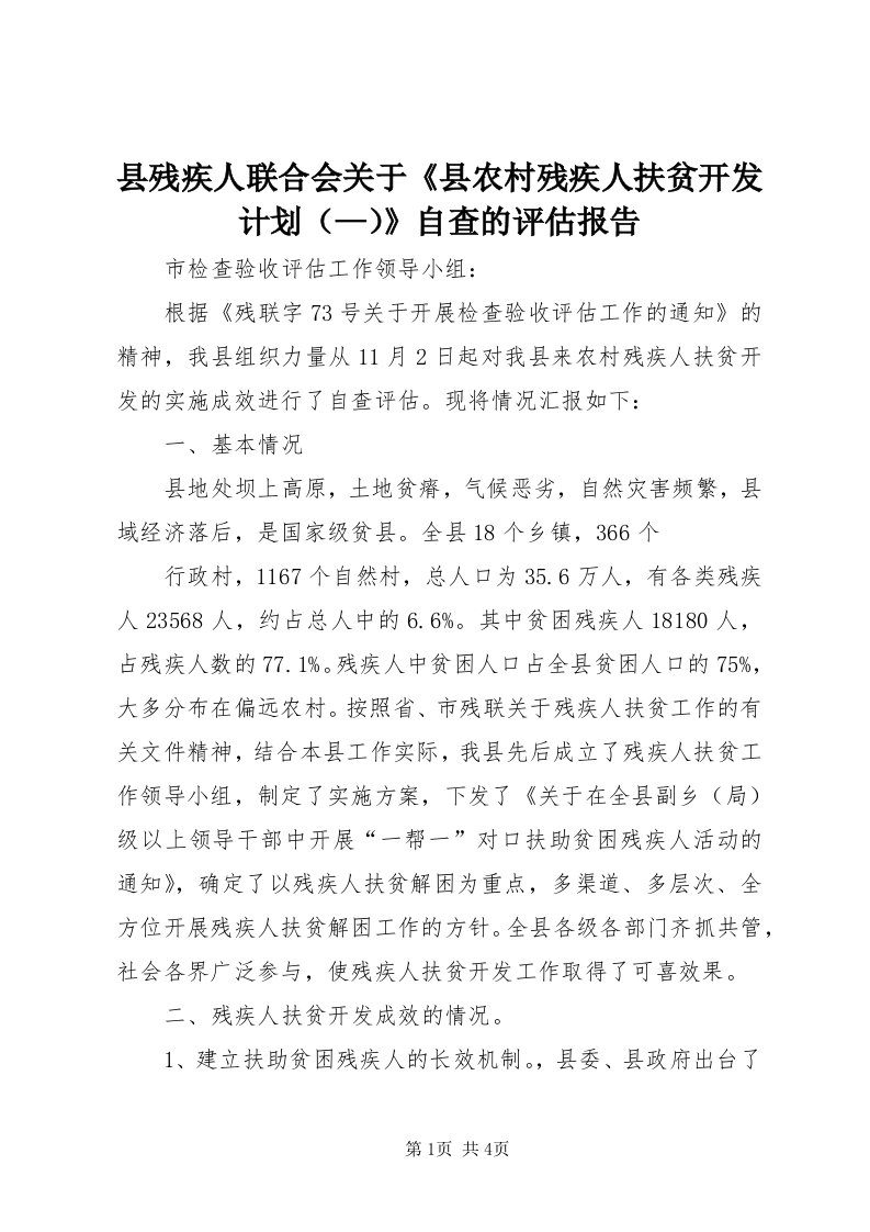 6县残疾人联合会关于《县农村残疾人扶贫开发计划》自查的评估报告