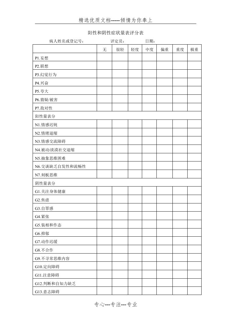 阴性症状及阳性症状量表(共2页)