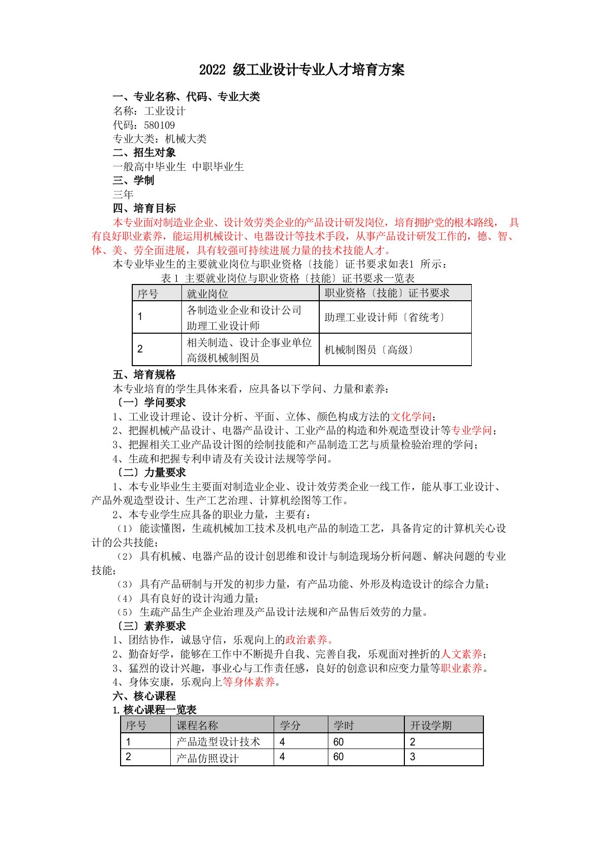 工业设计人才培养方案