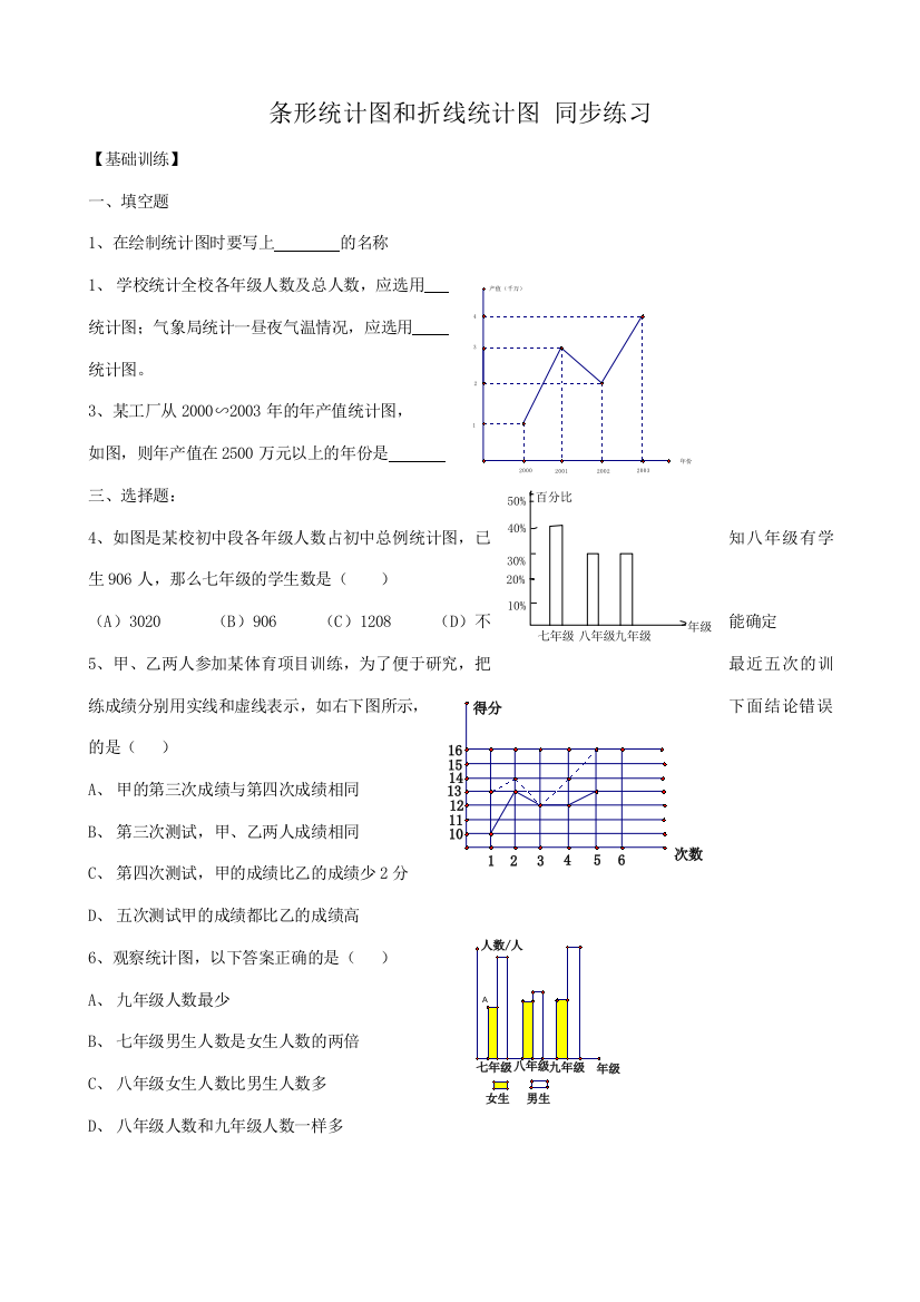 浙教版七年级数学上册条形统计图和折线统计图