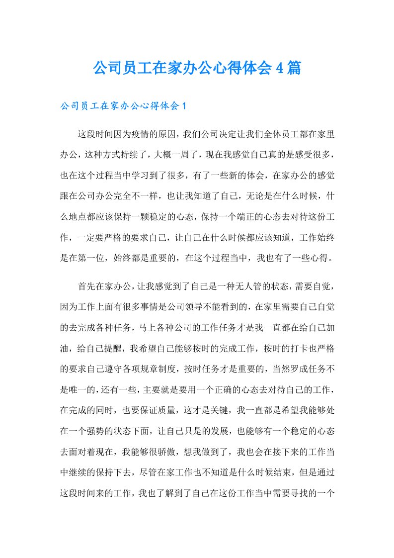 公司员工在家办公心得体会4篇