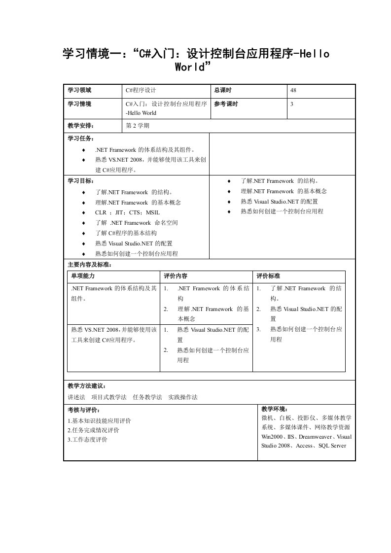 学习情境设计(C程序设计)