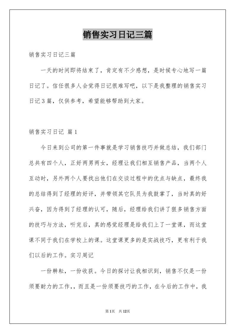 销售实习日记三篇例文