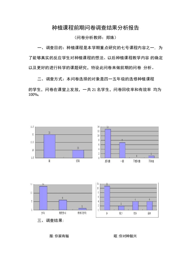 种植课程前期问卷调查结果分析报告