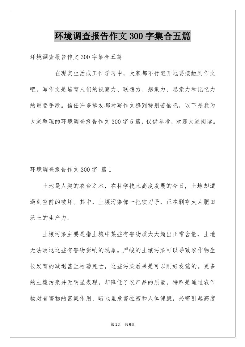 环境调查报告作文300字集合五篇