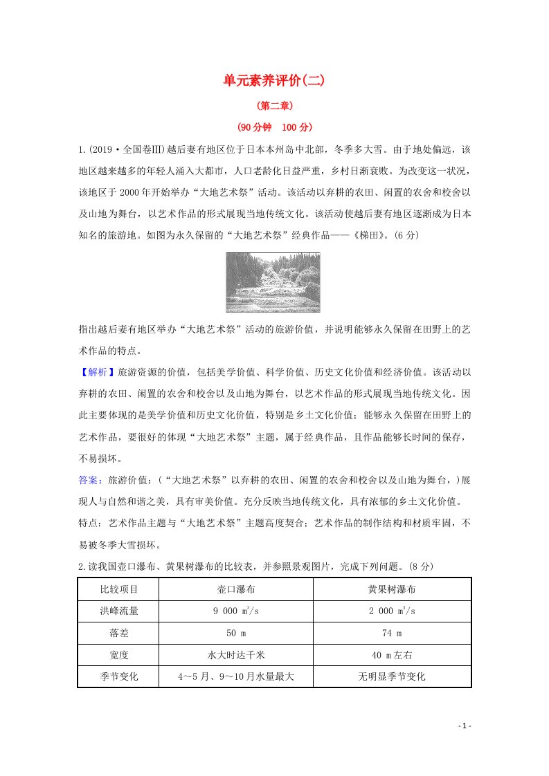 2020_2021学年高中地理第二章旅游资源的综合评价单元评价含解析中图版选修3