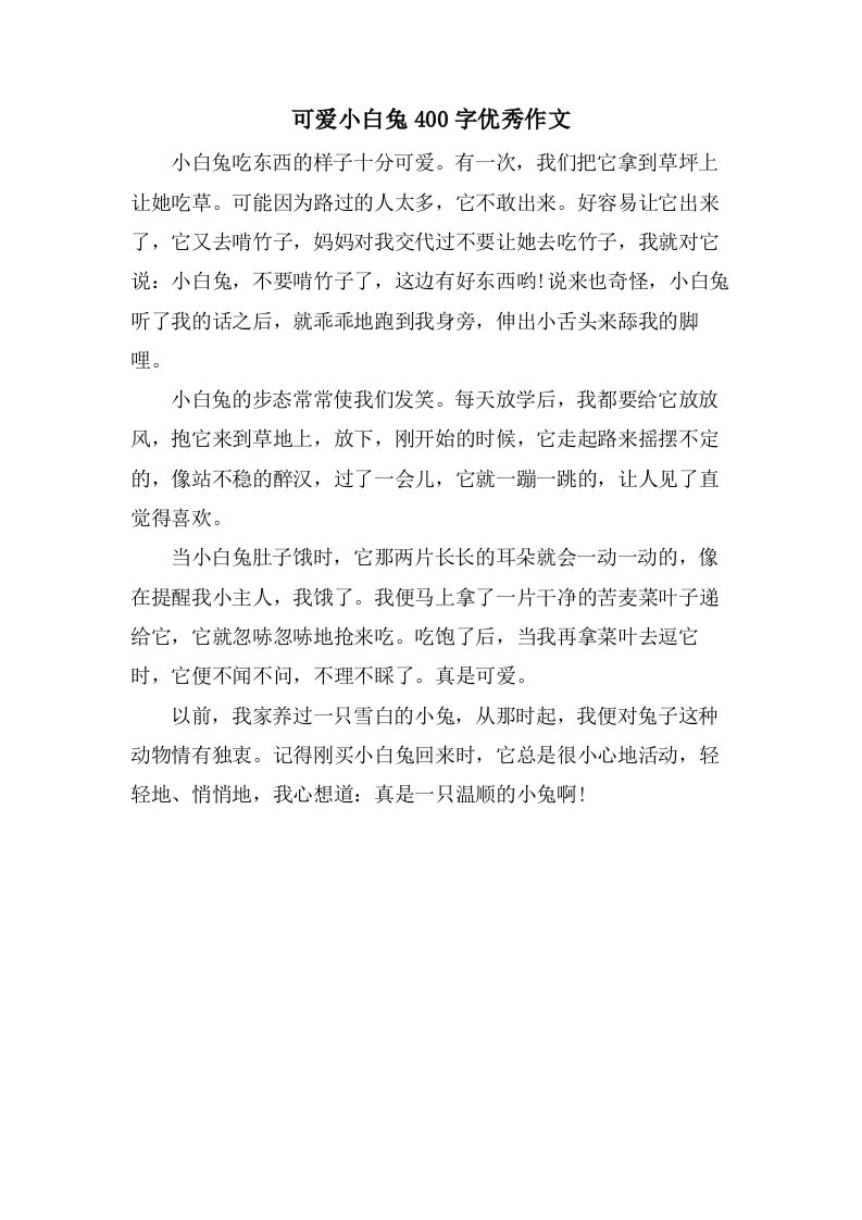 可爱小白兔400字作文2