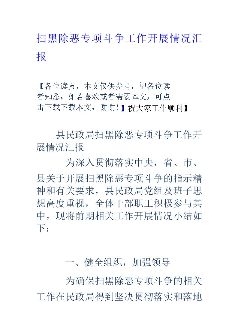 扫黑除恶专项斗争工作开展情况汇报