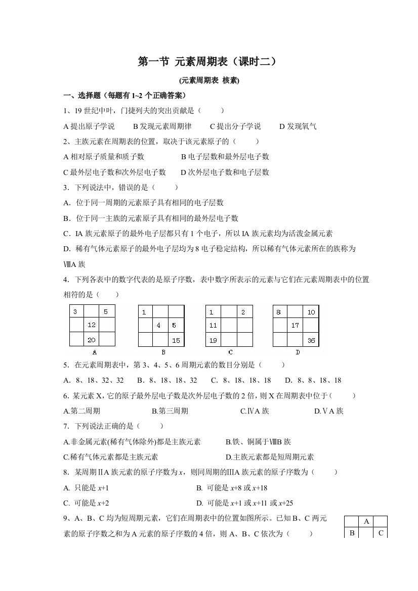 第一节元素周期表2课时