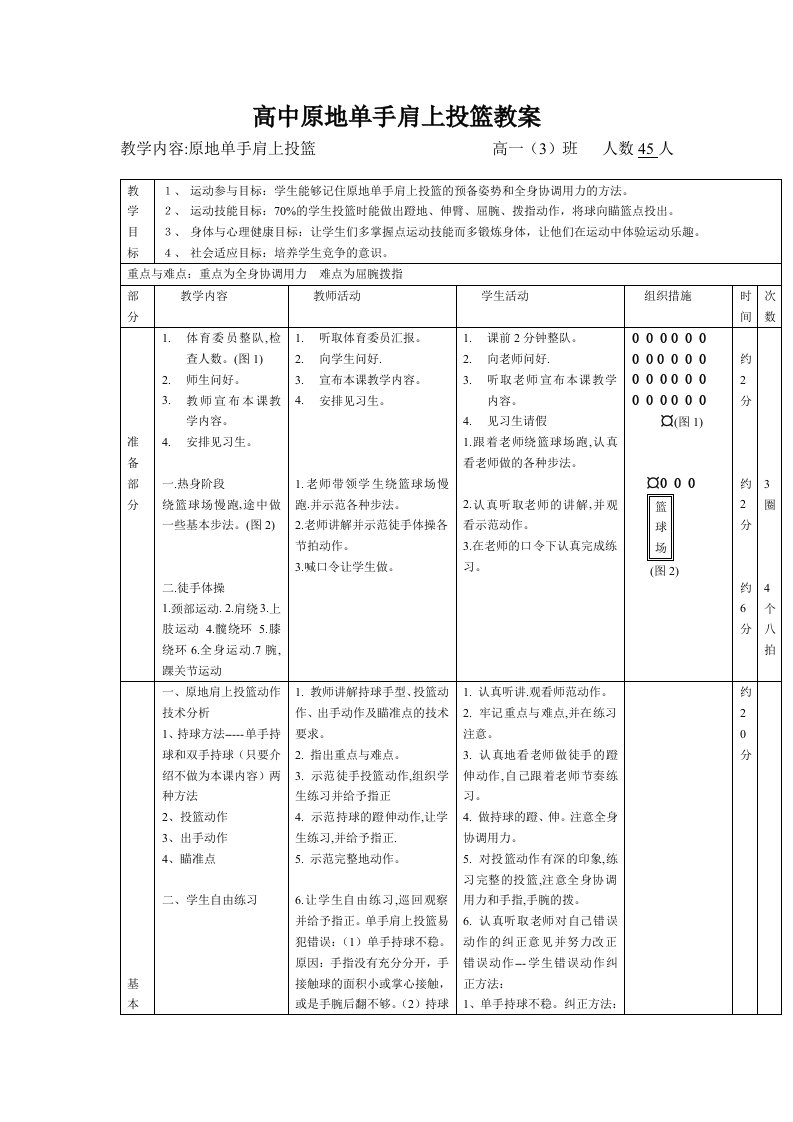 篮球原地肩上投篮教案