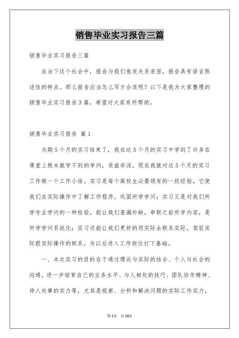 销售毕业实习报告三篇例文