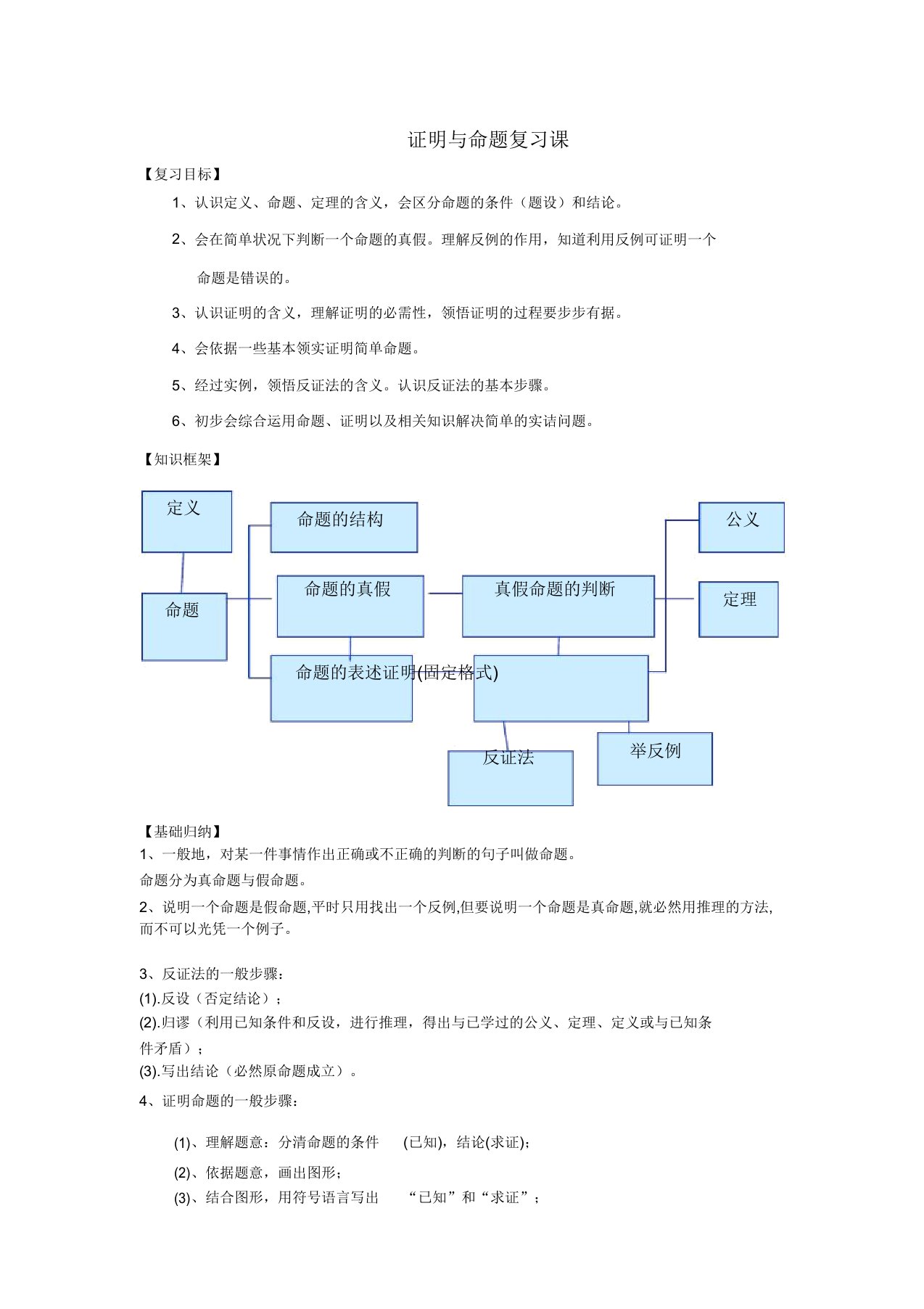 鼎盛数学八年级下《证明与命题》复习教学案