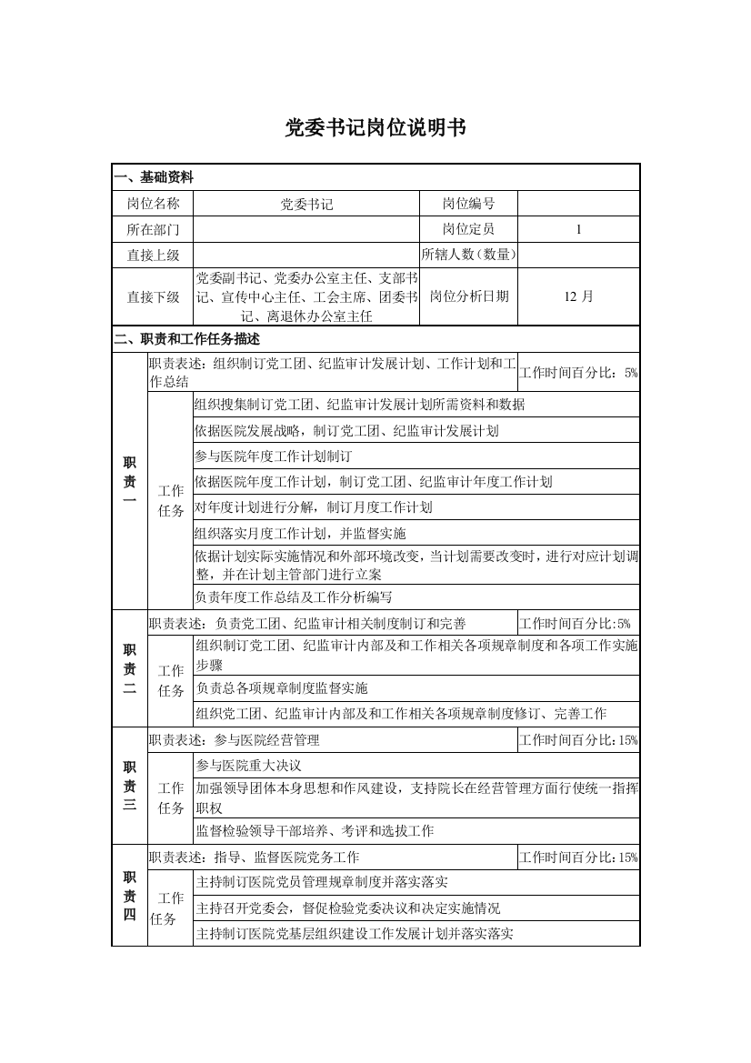 医院党委纪检岗位新版说明书