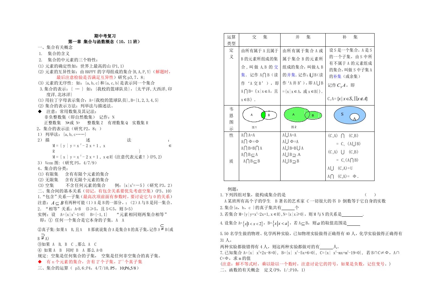 高一数学必修1知识点总结及练习题