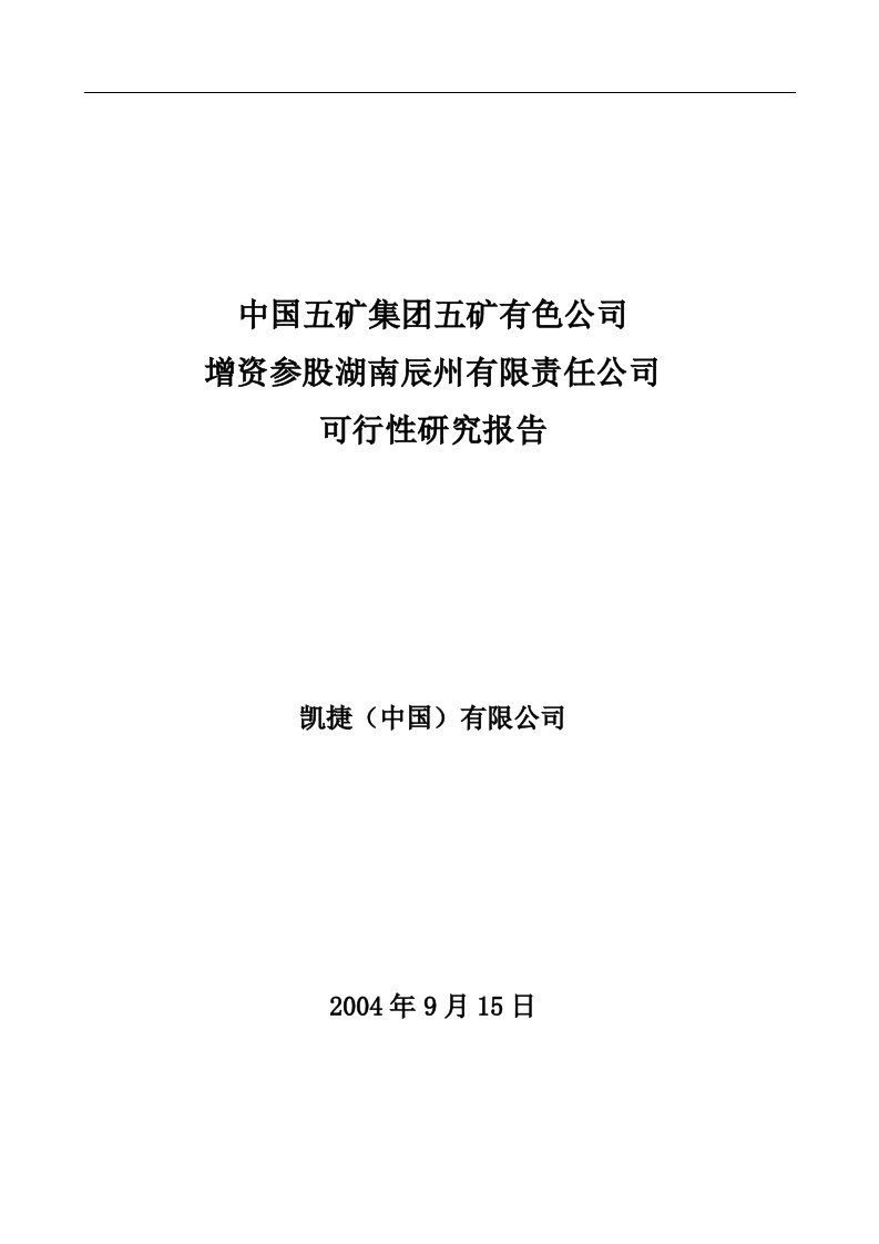 增资参股湖南辰州有限责任公司项目可行性研究报告(DOC