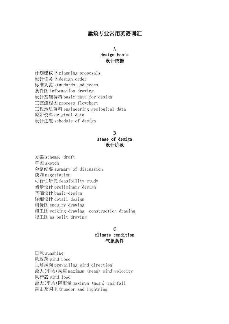 工程建筑专业常用英语词汇