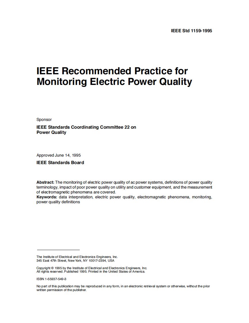 电能质量国际标准_IEEE_1159-1999