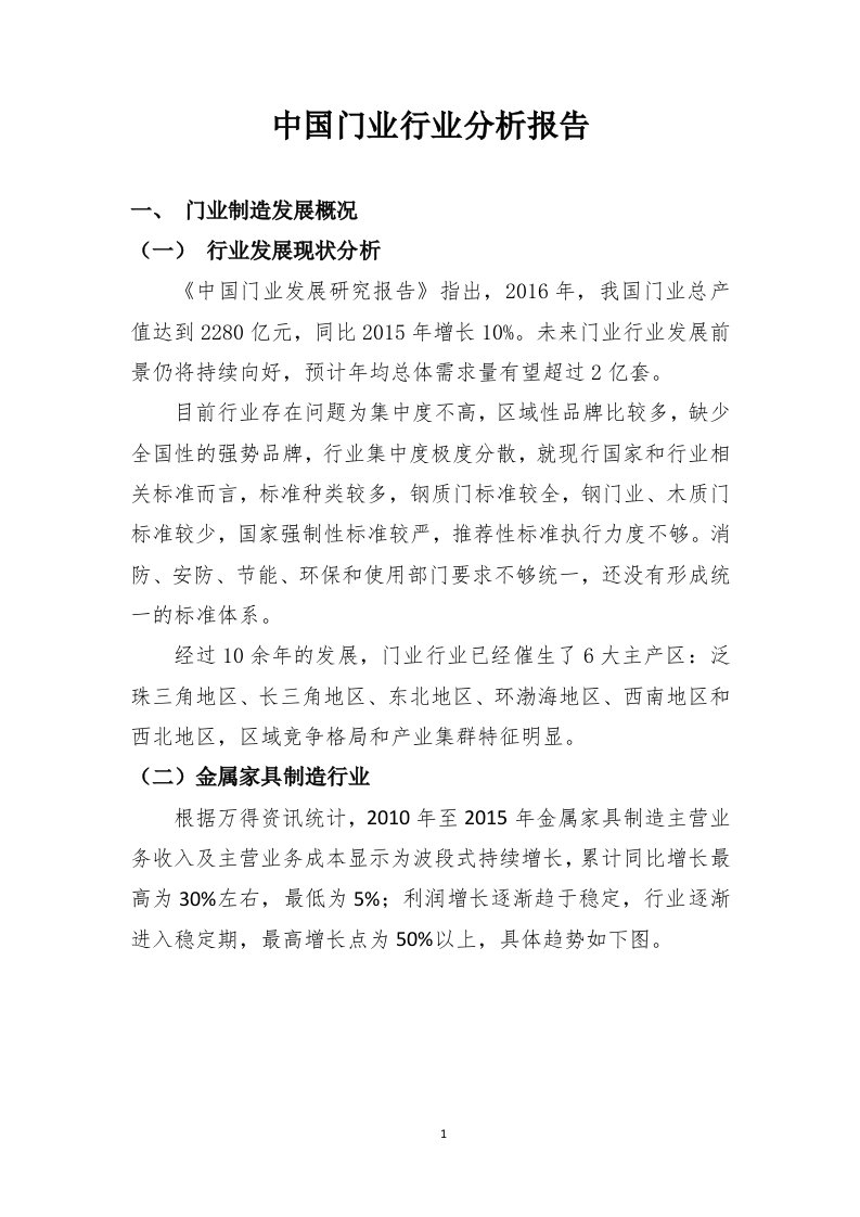 中国门业行业分析报告