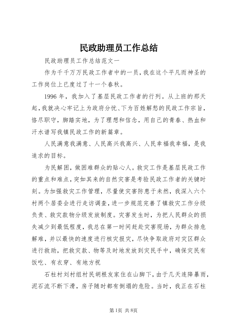 民政助理员工作总结