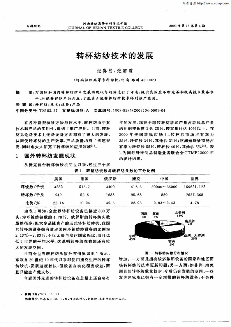 转杯纺纱技术的发展