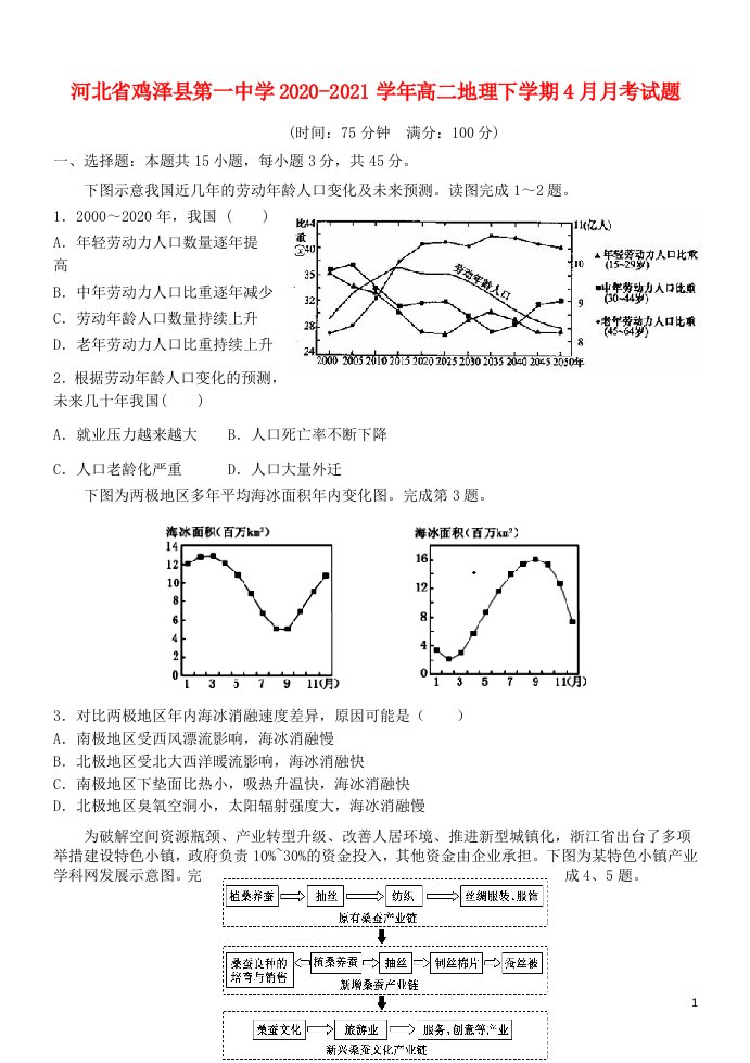 河北省鸡泽县第一中学2020_2021学年高二地理下学期4月月考试题202104170225