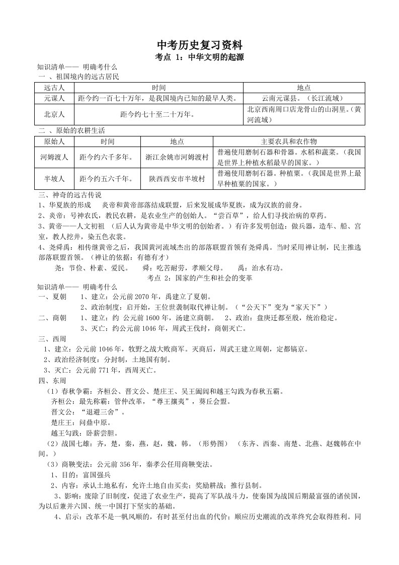 中考历史复习资料