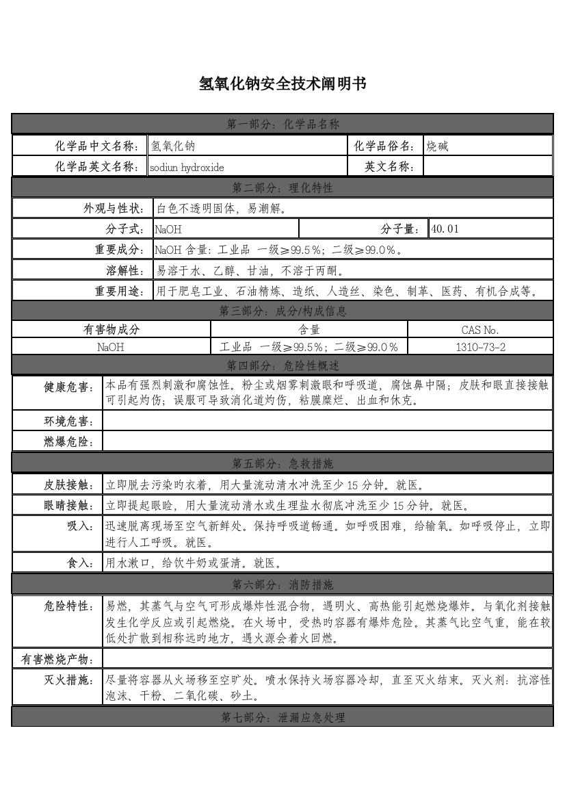 氢氧化钠安全使用说明书