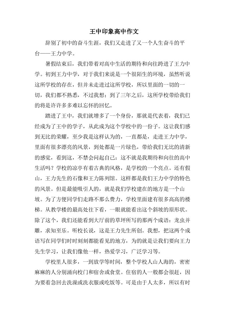 王中印象高中作文