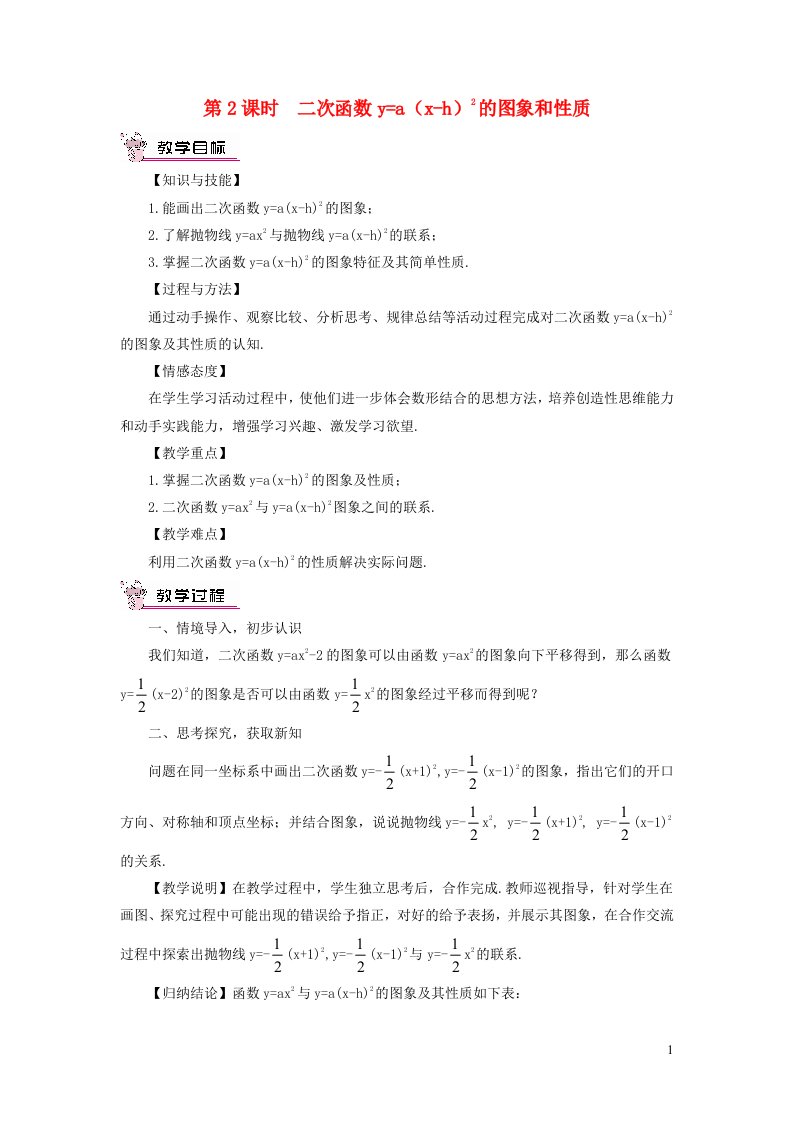 九年级数学上册第二十二章二次函数22.1二次函数的图象和性质22.1.3二次函数y=ax_h2