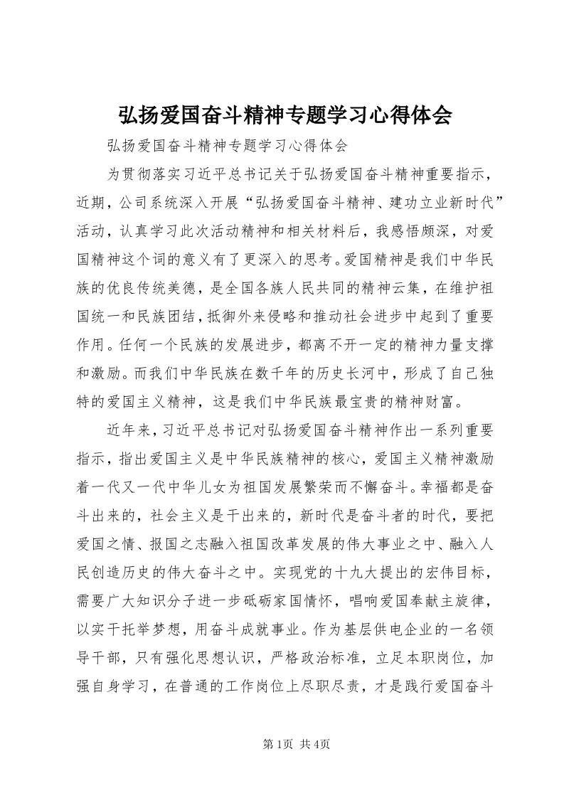 3弘扬爱国奋斗精神专题学习心得体会