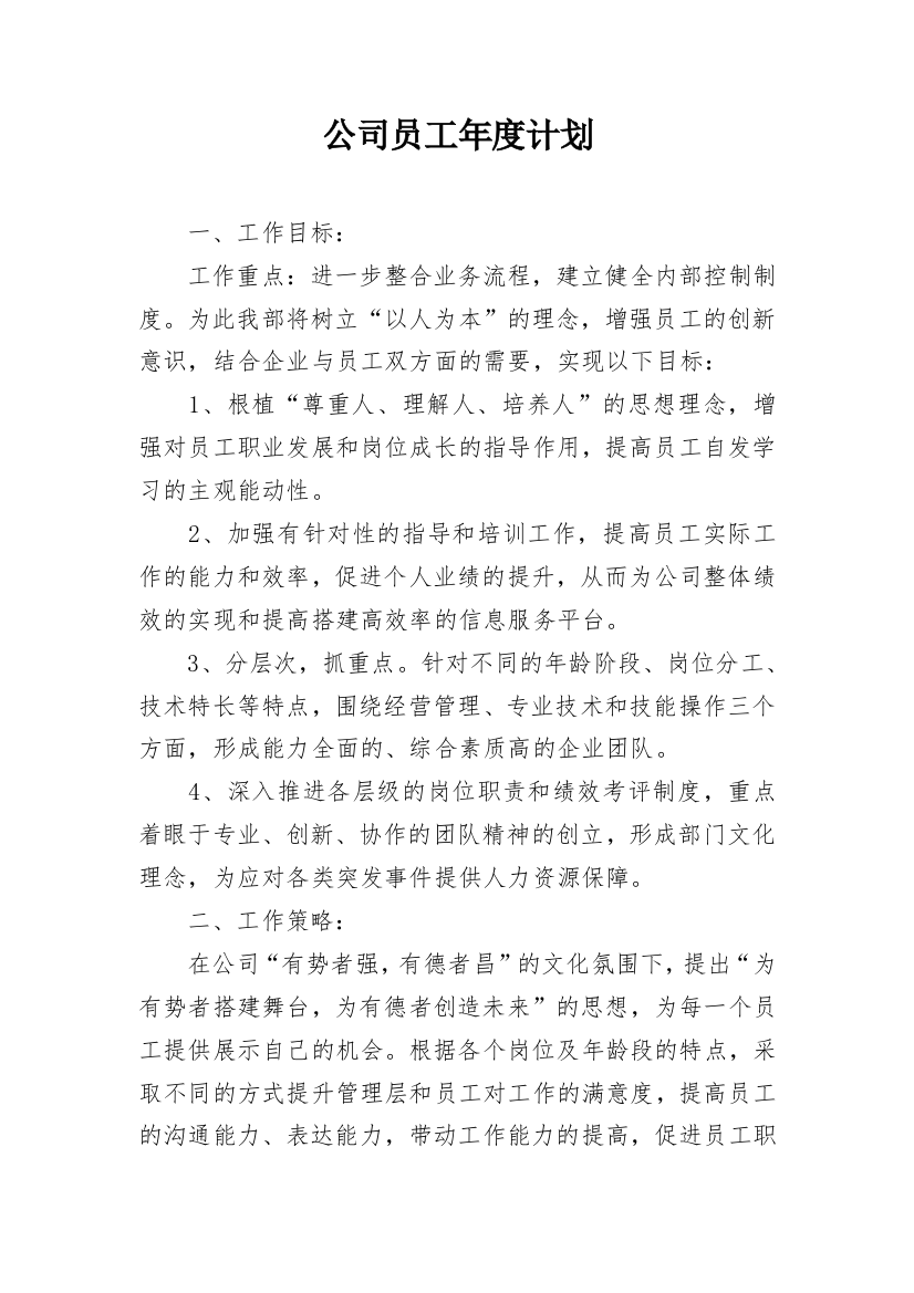 公司员工年度计划