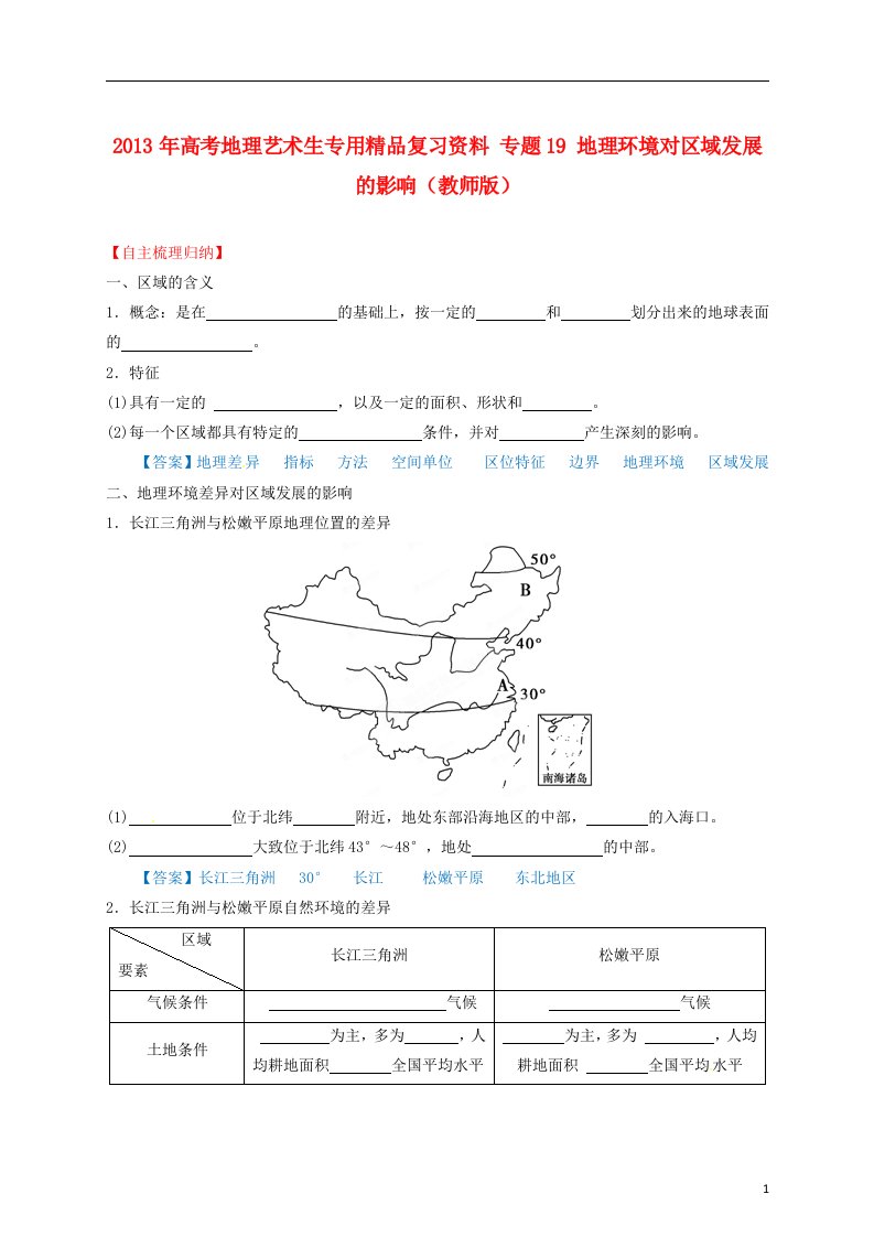 高考地理艺术生专用精品复习资料