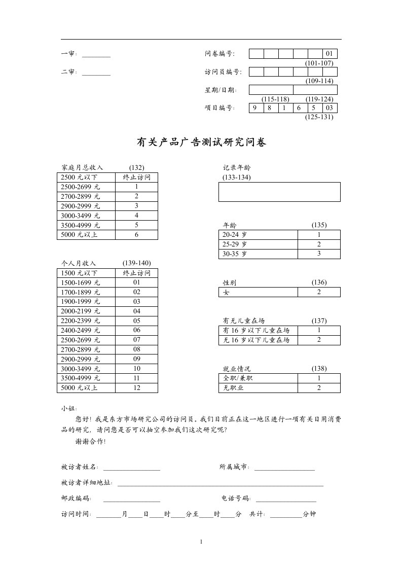 有关医药产品广告测试研究问卷-广告知识