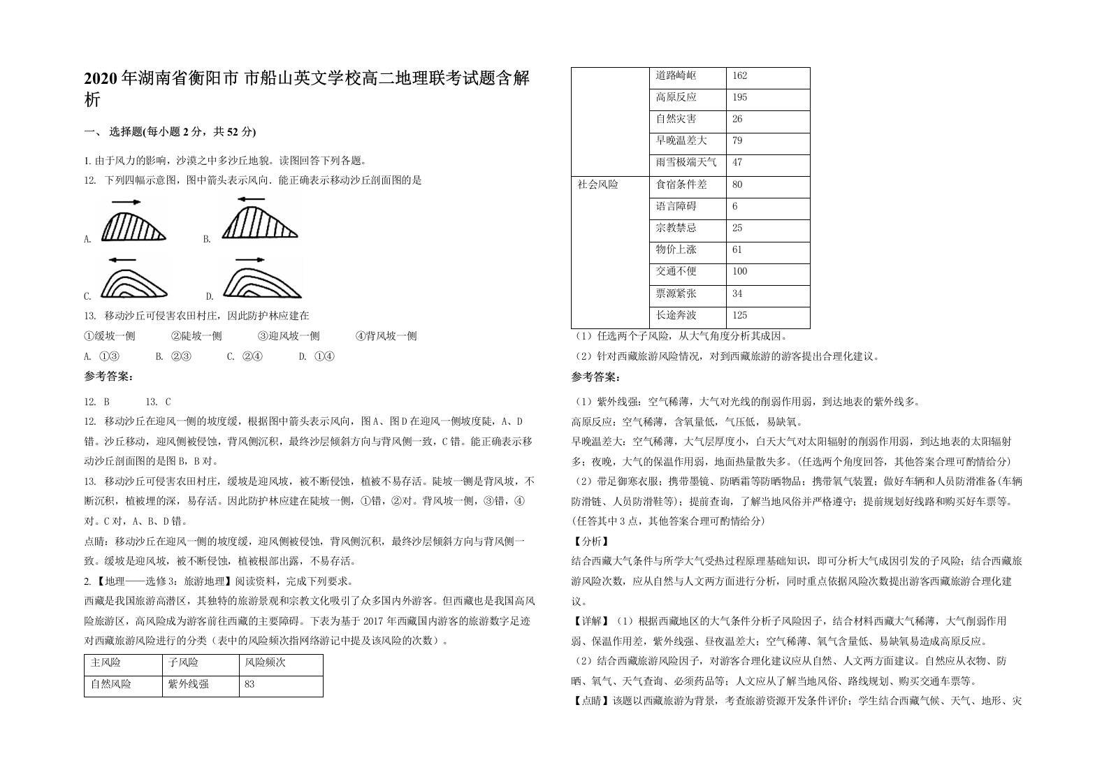 2020年湖南省衡阳市市船山英文学校高二地理联考试题含解析