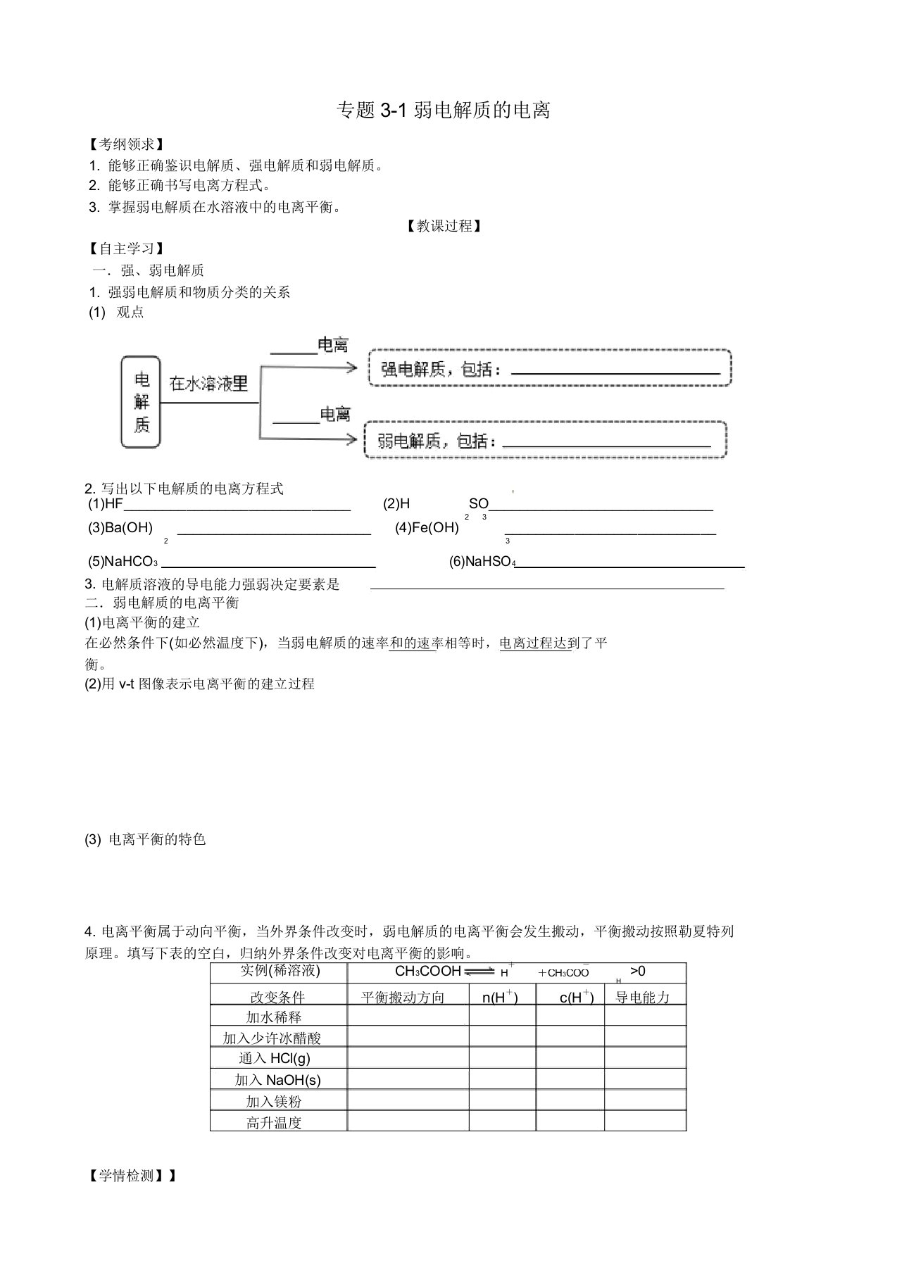 高三化学一轮复习水溶液中离子反应专题3.1-2弱电解质的电离