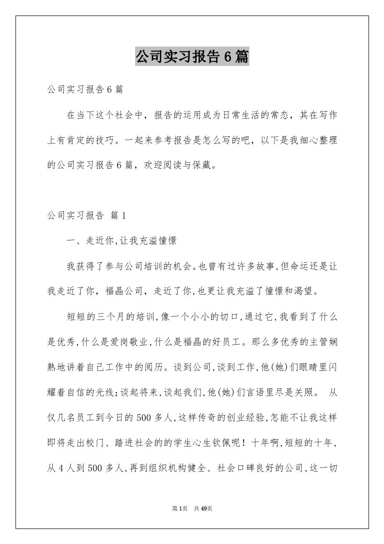 公司实习报告6篇范本