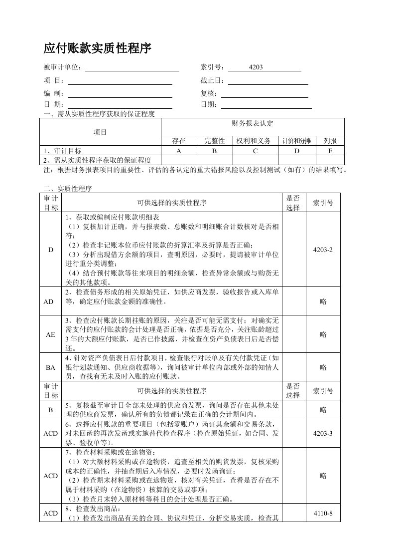 应付帐款实质性程序