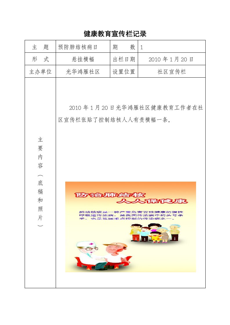 2010光华鸿雁社区健康教育宣传栏记录