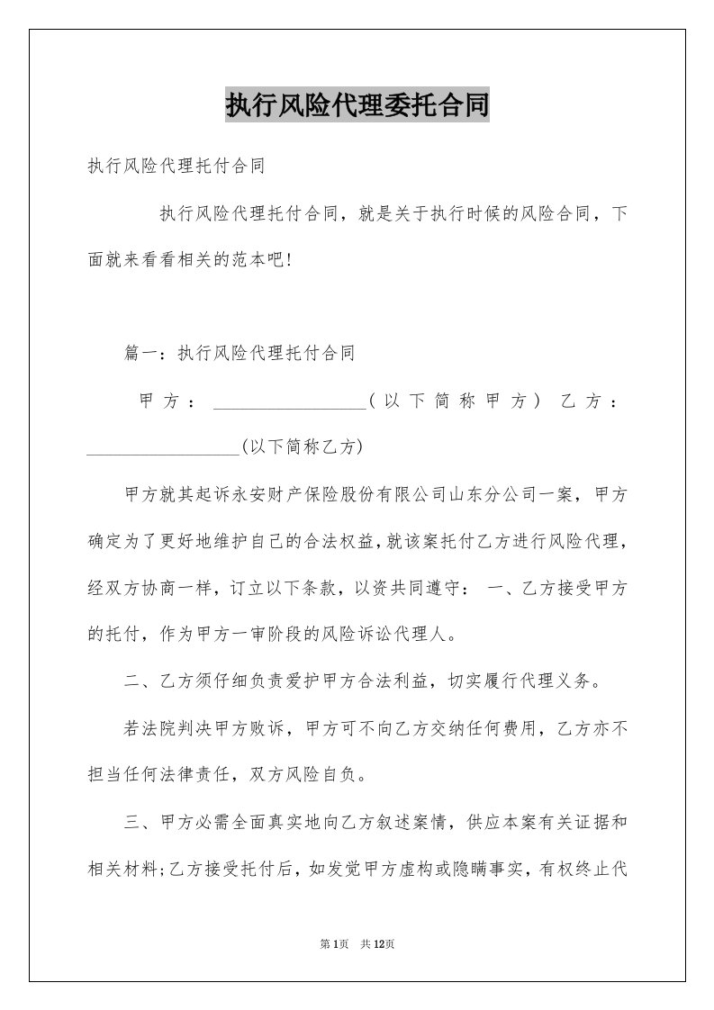 执行风险代理委托合同