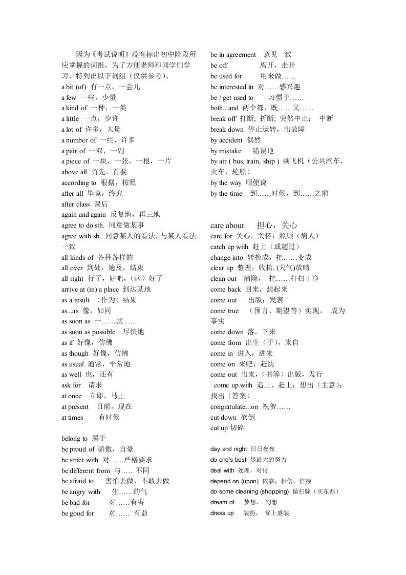 新目标英语中考200-300词组