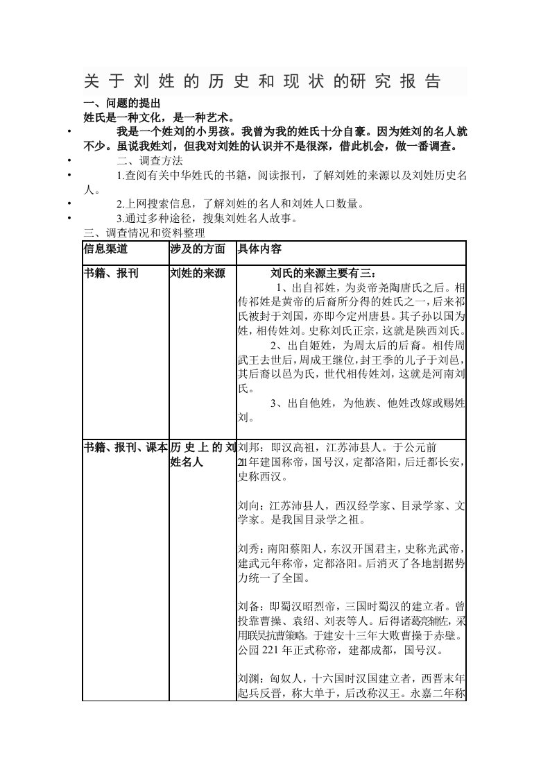 关于刘氏的历史和现状的研究报告