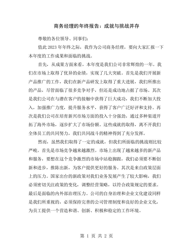 商务经理的年终报告：成就与挑战并存