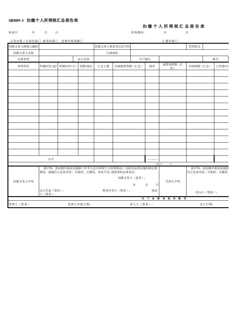 SB009-1扣缴个人所得税汇总报告表