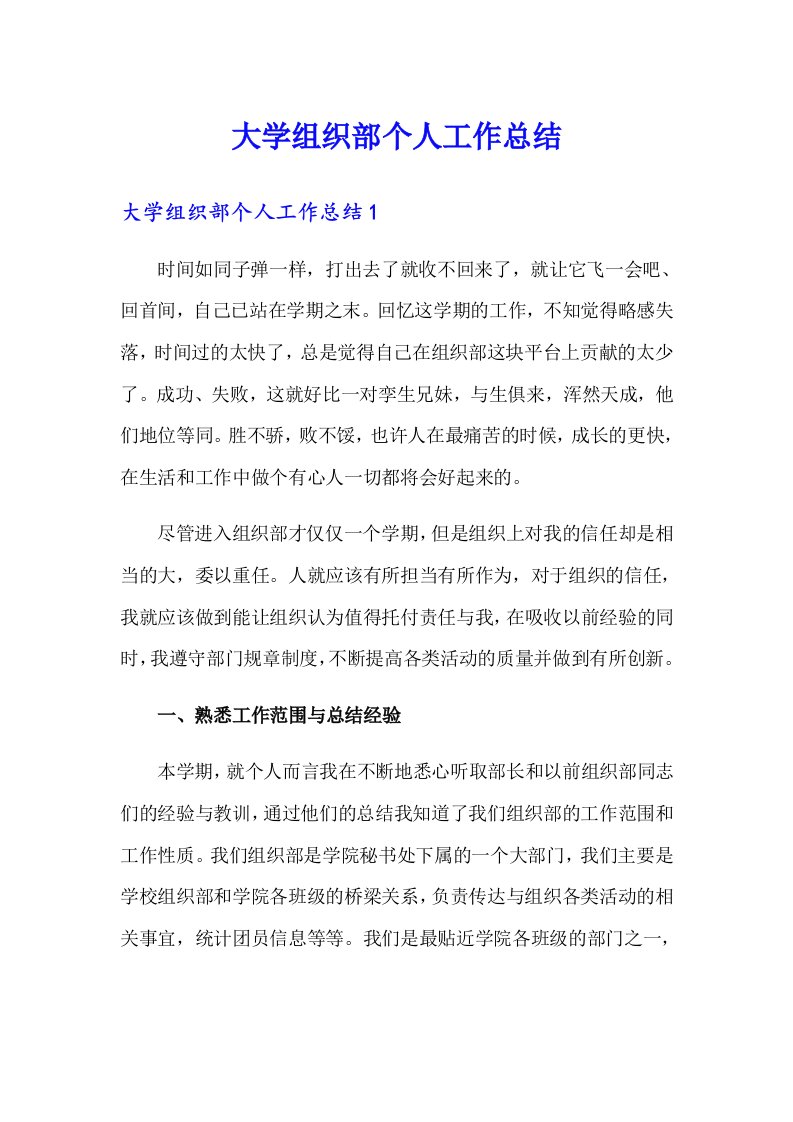 大学组织部个人工作总结