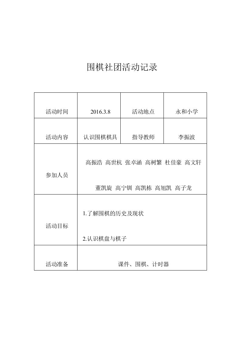 围棋社团活动记录