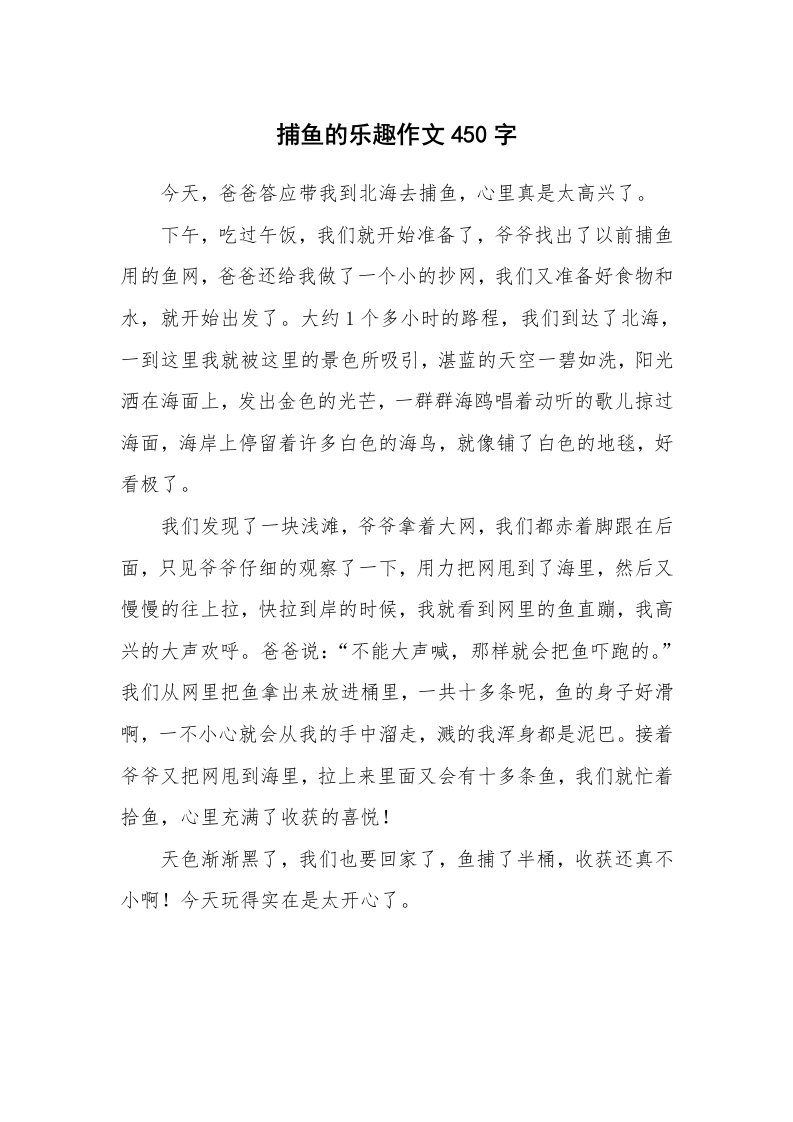 捕鱼的乐趣作文450字