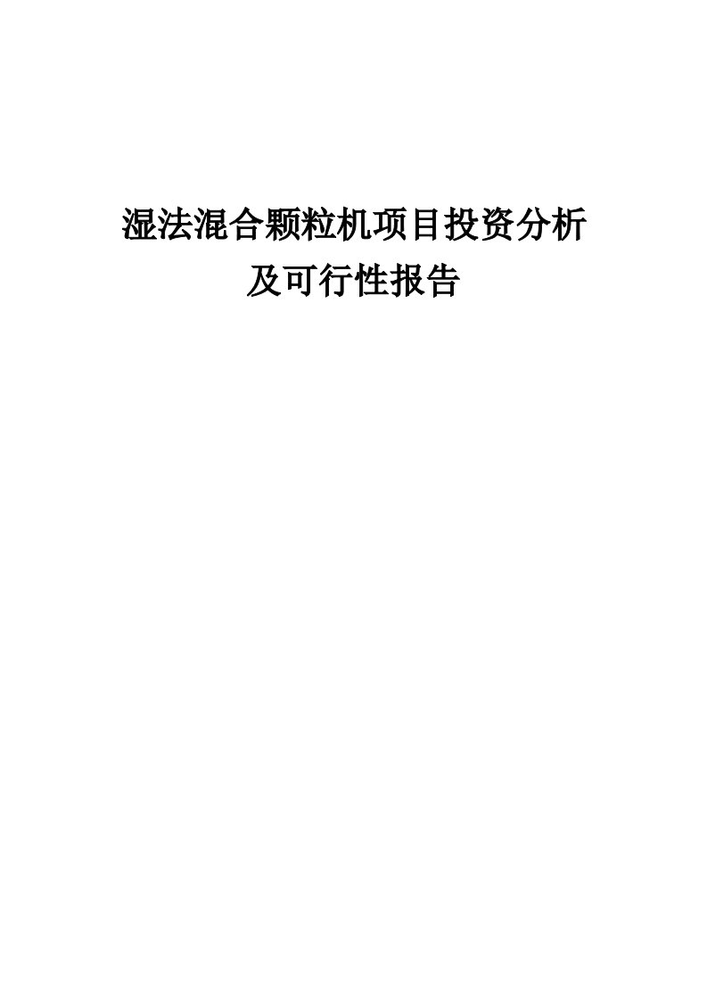 2024年湿法混合颗粒机项目投资分析及可行性报告