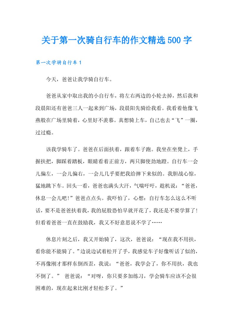 关于第一次骑自行车的作文精选500字