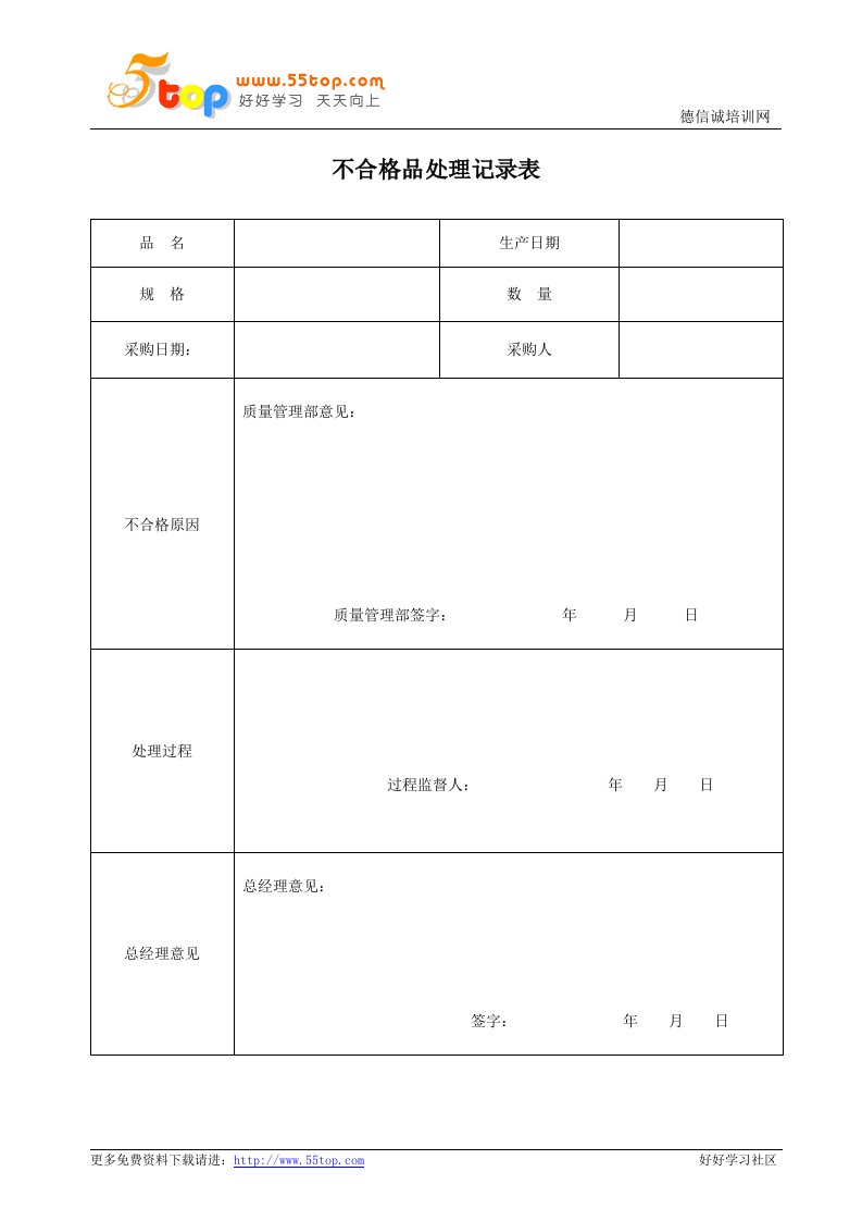 医疗器械不合格品处理记录表