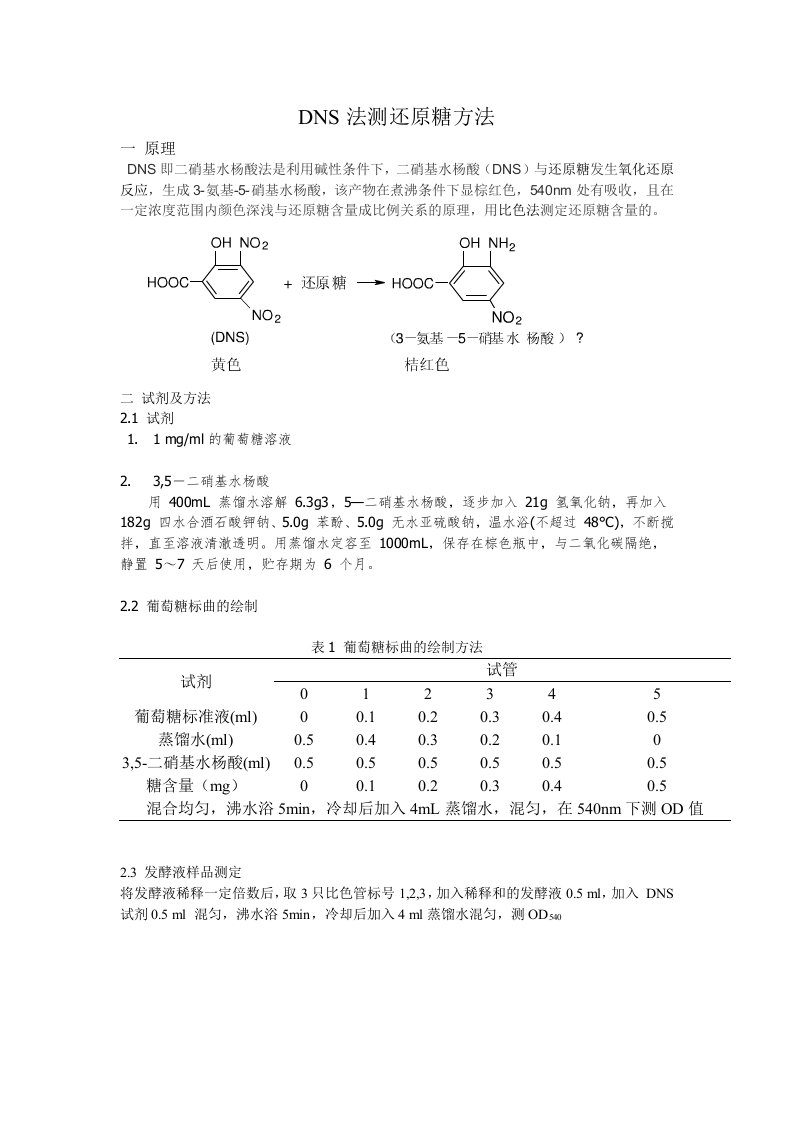 DNS法测定还原糖